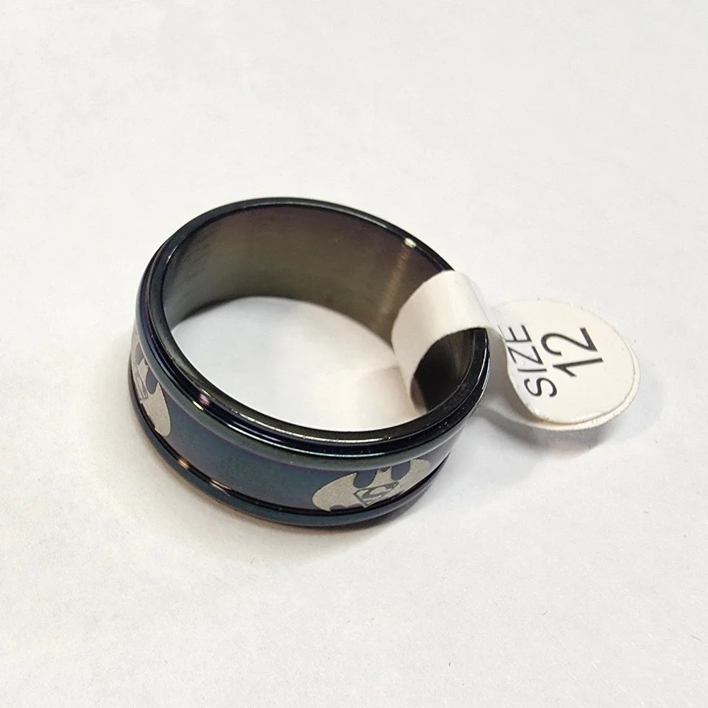 New Big Mens Batman Superman Ring Plus Size 12 Thumb Superhero Black Silver Band
